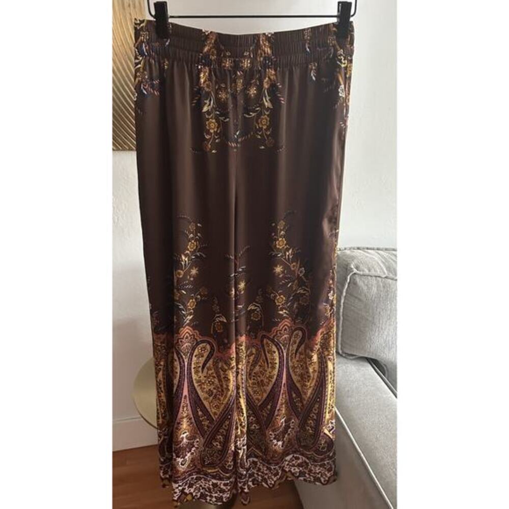 Rachel Zoe  Paisley Brown Wide Leg Pants Size M Boho Fall